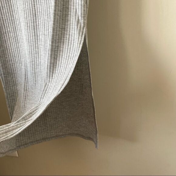 Topshop-Collar Ribbed Jersey Midi Side Slit Grey Dress (Size:4) - Picture 7 of 10